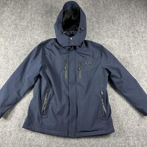 ARRIS Jacket Mens Large Blue Heated Softshell Hooded Parka Battery Pack